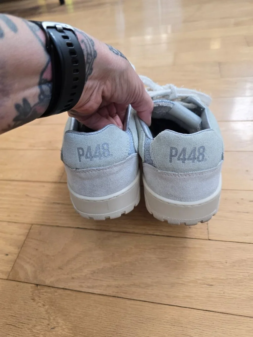 P448 | MASON icy blue leather boho sporty sneakers | WMS 10.5